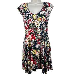 Abercrombie & Fitch Floral Dress Cap Sleeve Fit & Flare Small Blue Cottage Core